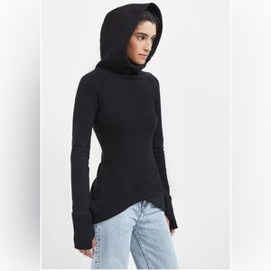 Marcella NYC unique sweatshirt with thumb detail. High neck hood. Cool design